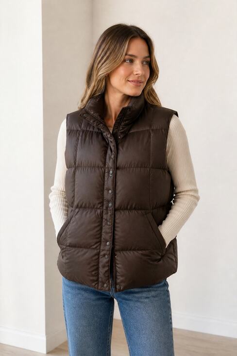 Lands' End Jackets & Blazers - Lands' End Brown Quilted Puffer Vest Large
